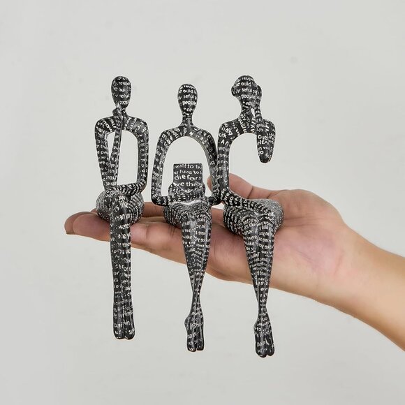 Modern Abstract Art Figurines Black Thinker Sculpture for Bookshelf Desk - Picture 5 of 7